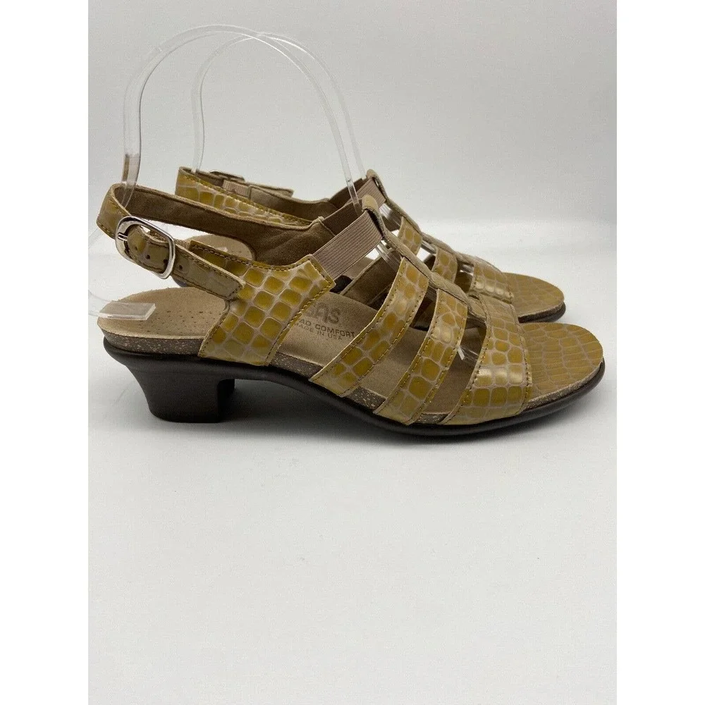 SAS Sandals Sz 8.5 Tripad Comfort Mustard Yellow Snake Skin Sling Back‎ Shoes